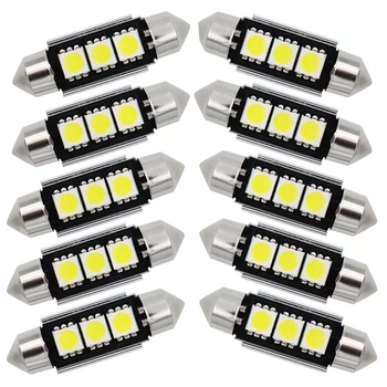 

10PCS 36mm 39mm C5W 3SMD 3 SMD 5050 LED CANBUS NO Error Festoon Bulb Car Licence Plate Light Auto Housing Interior Dome Lamp 12V