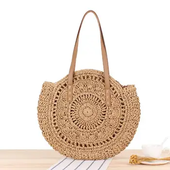 

Summer Straw Beach Bags Handmade Round Women Shoulder Bags Raffia Circle Rattan Tote Bags Bohemian Casual Woven Handbags CJ895