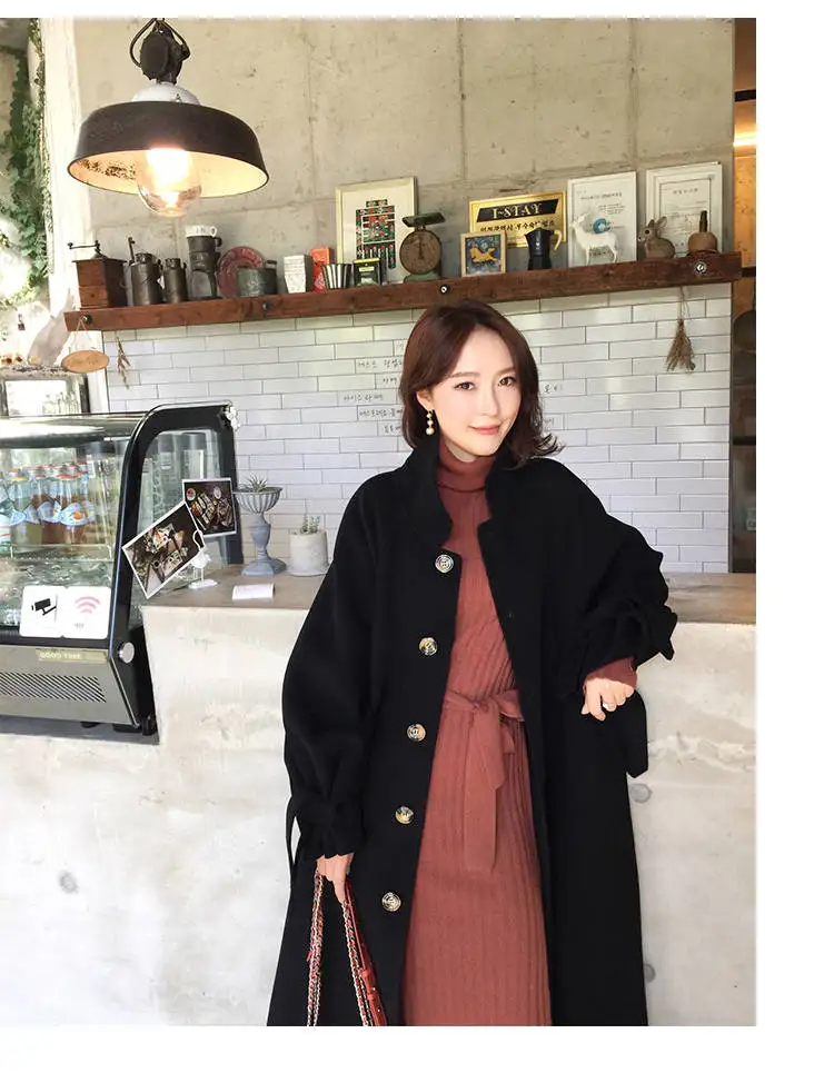 Bella Philosophy Autumn Solid Turn-collar Women Elegant Coats OL Sashes A-line Woolen Coats Female Lantern Sleeve Outwear