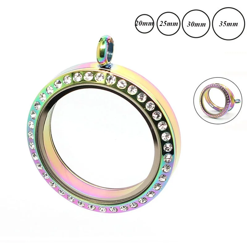30MM Rainbow Crystal Magnetic Floating Locket 316L Stainless Steel Charms Memory Glass Pendant for Women Jewelry | Украшения и
