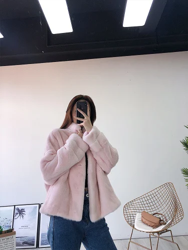 Pink Настоящая норковая шуба женская зимняя куртка из натурального меха Корейская одежда модная роскошная норковая куртка Manteau Femme Hiver 928 KJ3659 - Цвет: Pink