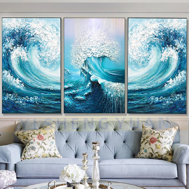 

100% Handmade Sea Waves Canvas Painting Modern Ocean Seascape Artwork Pictures Thick Oil Wall Art Decoration For home room walls