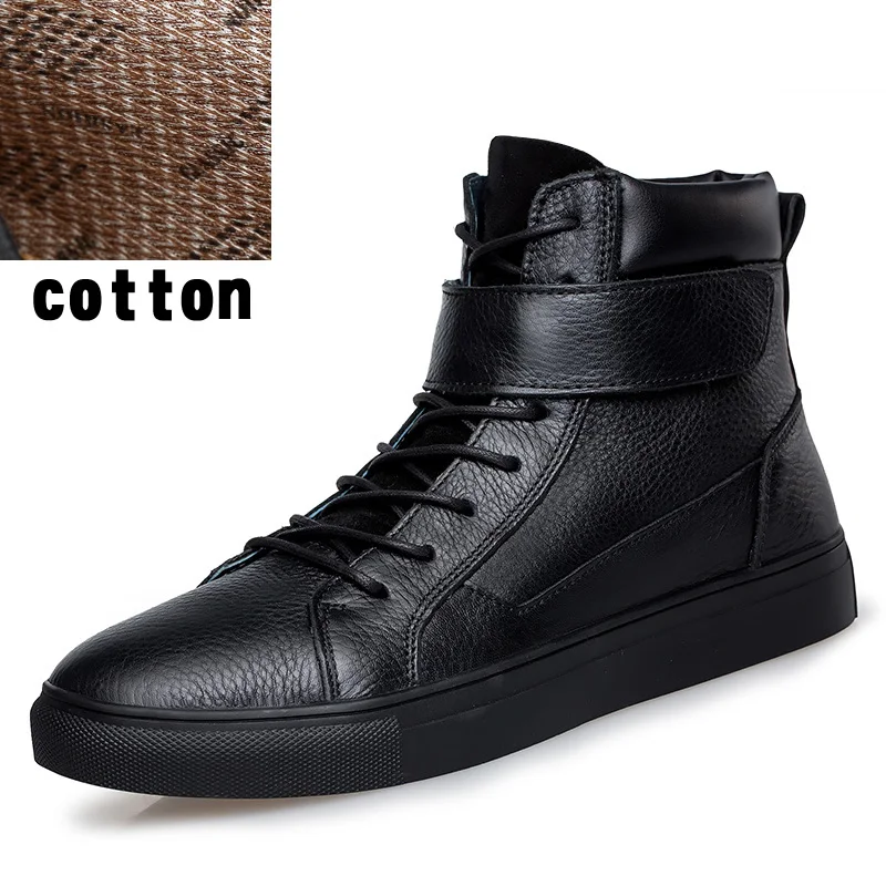 black cotton Мужские уличные Ботинки Зимняя обувь Теплые ботильоны мужские зимние ботинки ручной работы из натуральной кожи Большие Size36-48 - Цвет: black cotton