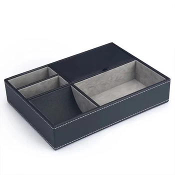 

Office Drawer Durable 5 Compartments Desktop Organizer Multipurpose Black Display Coins Home PU Leather Holder Storage Box