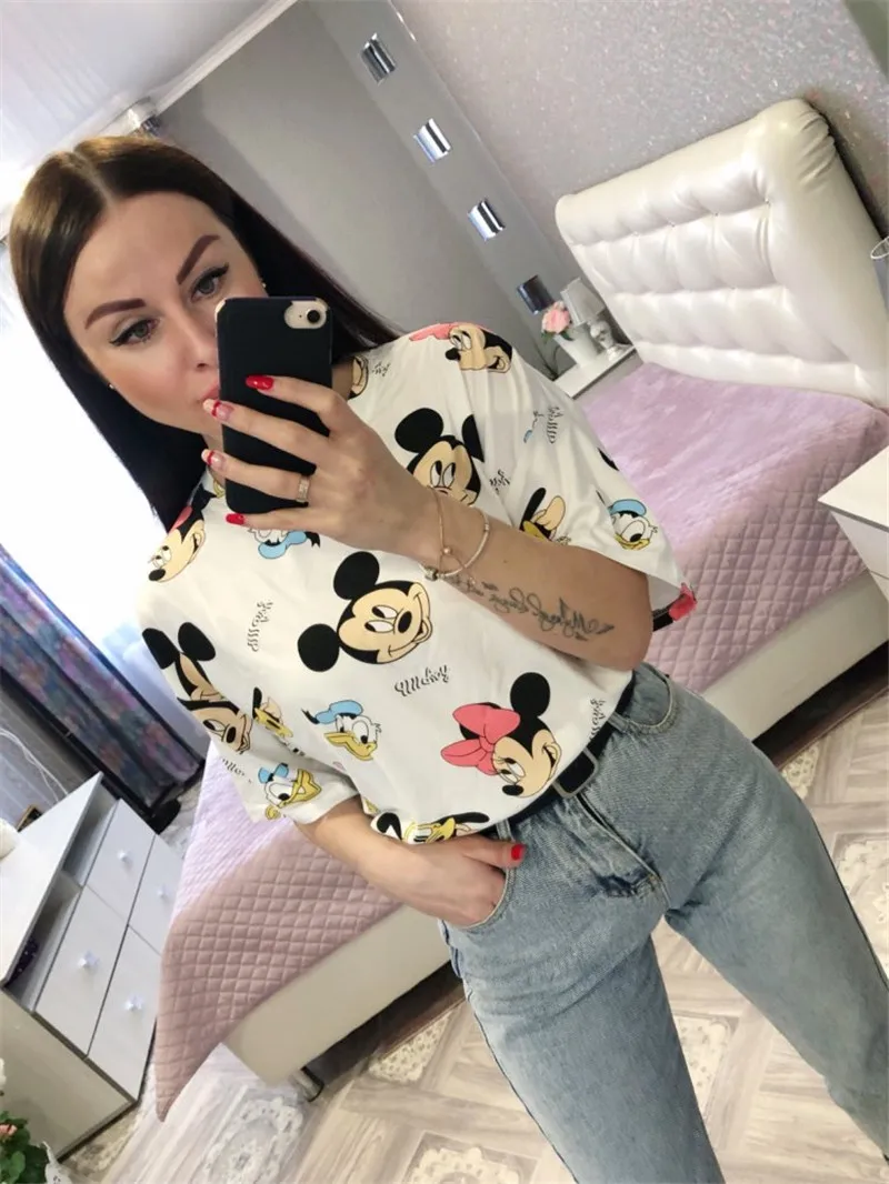 GCAROL 2020 Spring Summer Women Cartoon T-shirt Oversized Graphic Stripes Graffiti Long Tees Multi-design harajuku Tops