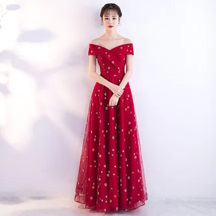 

Evening Dress Women's 2019 New Style Long off-Shoulder Bride Back Door Dress for Toast Elegant Banquet Party Host