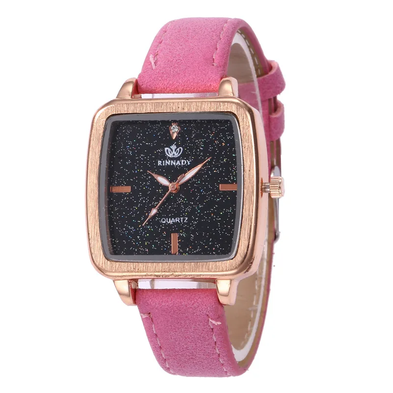 

Foreign Trade Hot Selling Dull Polish Leather Belt Diamond Set Square Ladies' Watch Drop-shaped Diamond Surface Star Harajuku Qu