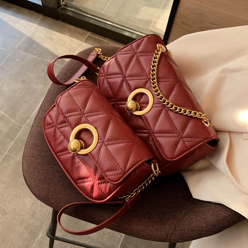 

Vintage Square Crossbody Bag 2020 Fashion New High Quality PU Leather Women's Designer Handbag Lock Chain Shoulder Messenger Bag