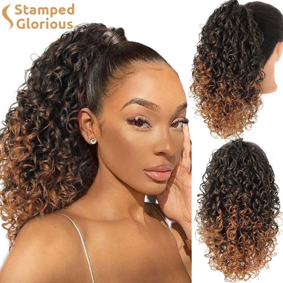 Curly Ponytail Hair-Extension Drawstring Kinky Synthetic Womenclips Black for Stamped