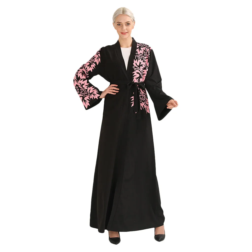 

KLV 2019 New Adult Casual Robe Musulmane Turkish Abaya Muslim Dress Embroidery Cardigan Long Sleeve Robes Arab Worship Service