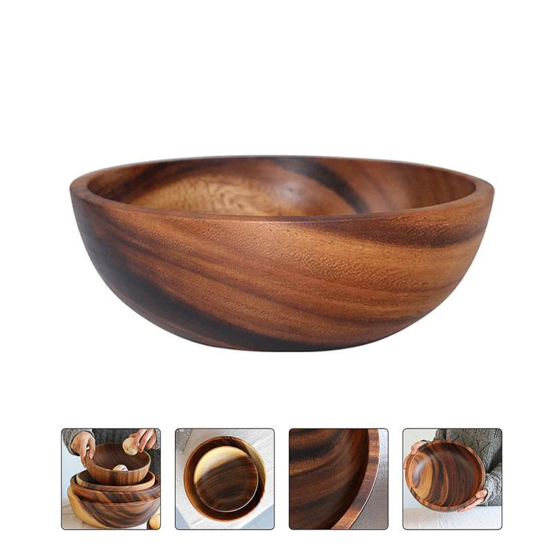 Kitchen Natural Wooden Bowl Household Fruit Salad For Home Restaurant Food Container Utensils Note The Size hot | Дом и сад