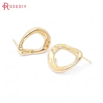 

(39062)6PCS Height 17MM 24K Gold Color Brass Irregular Shape Stud Earrings Jewelry Making Supplies Diy Findings Accessories