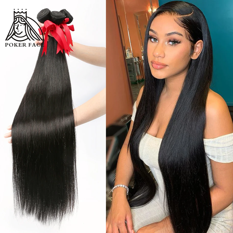 Poker rosto 28 30 32 40 Polegada pacotes de cabelo em linha reta 100% extensões do cabelo humano 3 4 pacotes ofertas tecer cabelo brasileiro pacotes