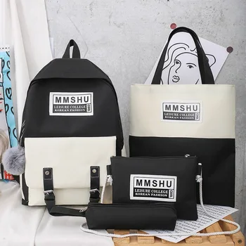 

4Pcs/set Backpacks Women Canvas School Bags For Teenager Girls School Laptop Backpacks College Travel Bookbags Student Back Pack