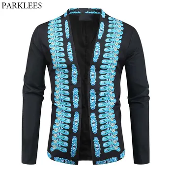 

Blue Dashiki Print African Blazer Jacket Men 2020 Fashion Tribal Bazin Cardigan Jacket Coat Mens Party Casual African Clothing