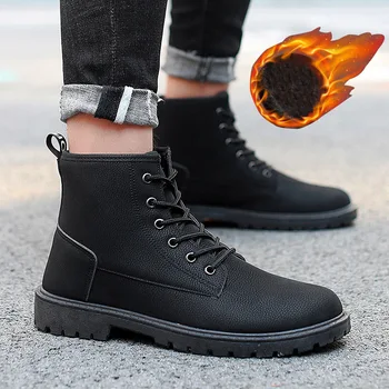 

Men winter boots furry keep warm shoes boys solid black anlke boots for man's microfiber casual boats