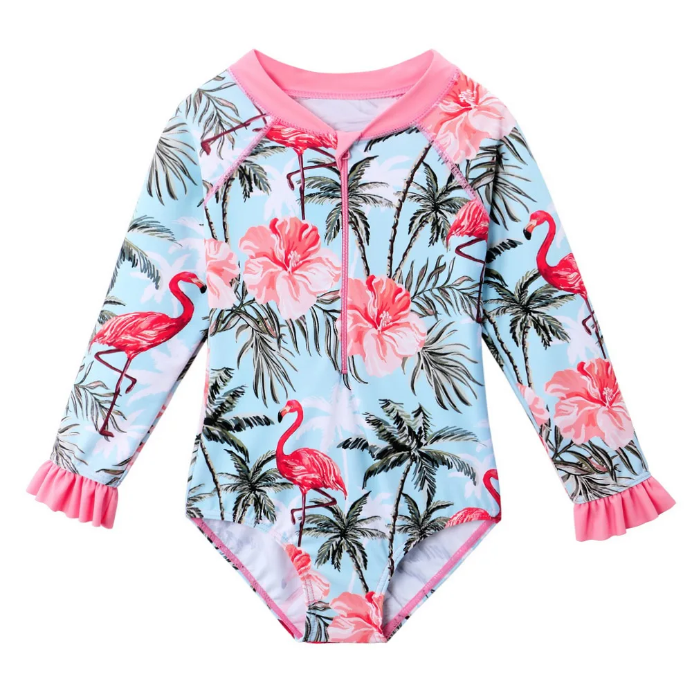 BAOHULU Girls One Piece Set Cute Cartoon Pattern Swimsuit Long Sleeve UPF 50+ UV Sun Protective Swimwear Beach Wear for Children | Спорт и