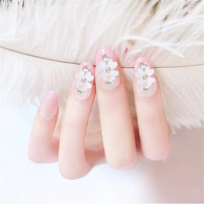 Свадебные искусственные ногти со стразами, прозрачные, обнаженные, полное покрытие, накладные ногти с дизайном, Овальные, короткие, Im, прессованные, для невесты, пресс на ногти - Цвет: F211