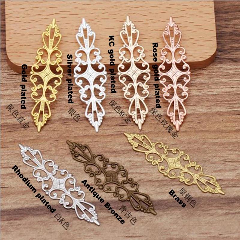 

200pcs/lot Copper plating 15x57mm strip flower piece creative handmade diy material filigree flower wraps connector FCN-004