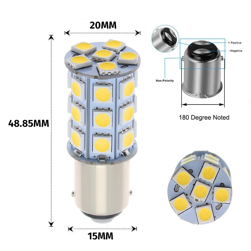 10pcs For Car Boats Replacement White 27-SMD BA15D Cabin Marine Boat LED Interior Lights Bulbs 1004 1076 1142 12V 3000K 6000K