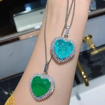 

20*20MM PARAIBA TOURMALINE EMERALD CUT GEMSTONE PENDANT NECKLACE LAKE BLUE NATURAL STONE CHARMS PARTY FINE JEWELRY FOR WOMEN NEW