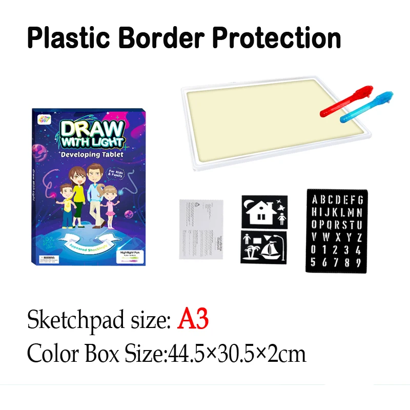 (BK)A3 With Border A3 большой светильник светящаяся доска для рисования детская игрушка планшет Рисование в темноте волшебный светильник-забавная флуоресцентная ручка детская развивающая игрушка - Цвет: (BK)A3 With Border