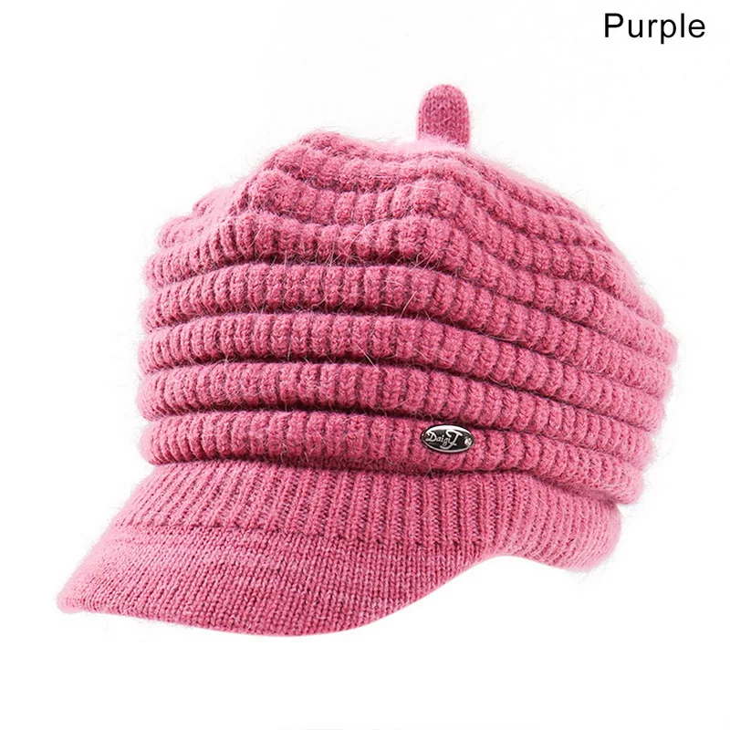 

Women's Beret Plus Velvet Thick Solid Color Knitted Wool Cap Hat for Women Warm Knitted Hats Caps Brand New Caps