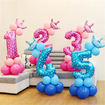 

Children's birthday party blue powder digital post road led aluminum membrane 32 inch digital balloon wedding decoration