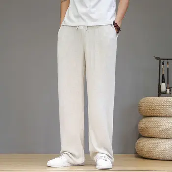 

Men's pants 2020 autumn new slim pure color elastic linen droop straight pants casual personality youth men's wear