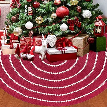 

Knitted Christmas Tree Skirts with Tie Ropes Strip Tree Carpet Xmas Decorations For Home Floor Mat New Year Xmas Tree Aprons