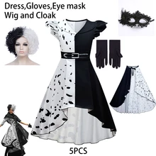2021 Movie Halloween Costumes for Kids Girls Clothes Cos Cruella De Vil Cosplay Fancy Black White Maid Princess Dresses Outfits
