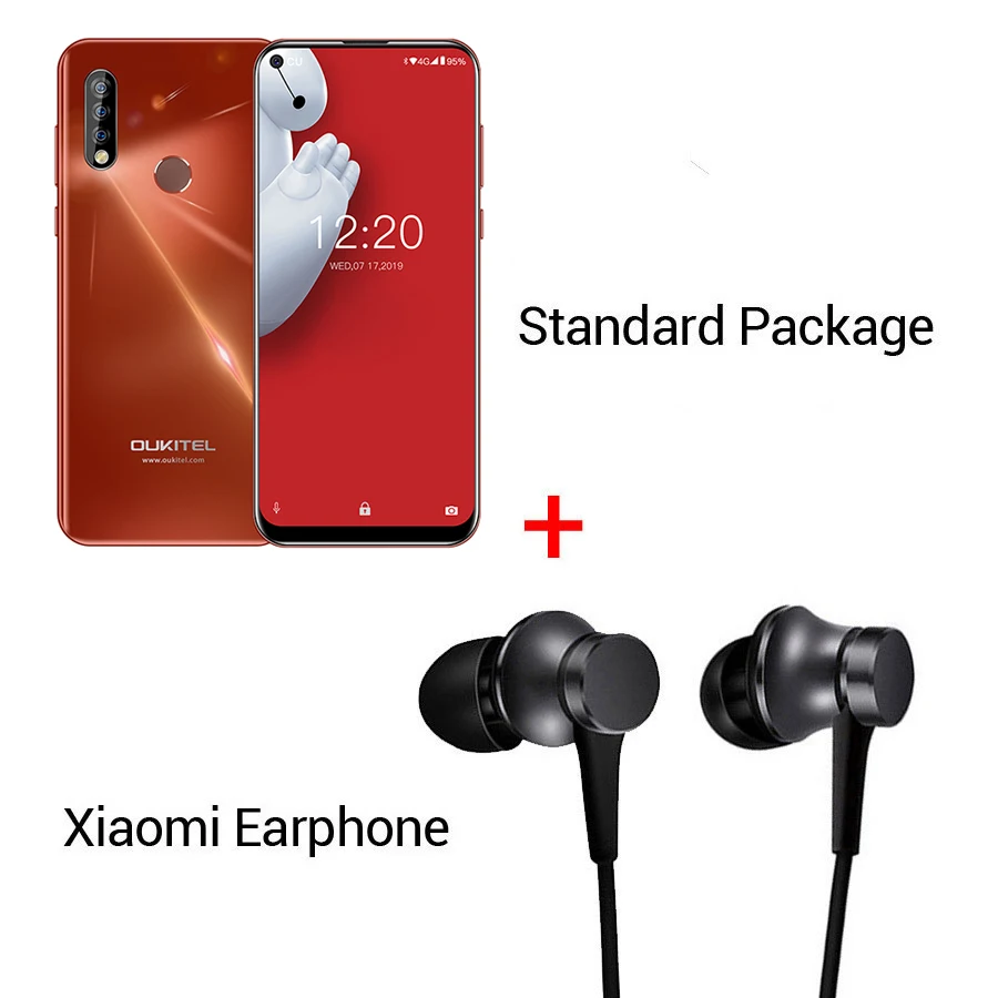 Red N Earphone OUKITEL C17 Pro 6,3" 19,5: 9 Android 9,0 мобильный телефон MTK6763 Восьмиядерный 4 Гб ОЗУ 64 Гб ПЗУ двойная задняя Тройная камера 4G LTE смартфон - Цвет: Red N Earphone