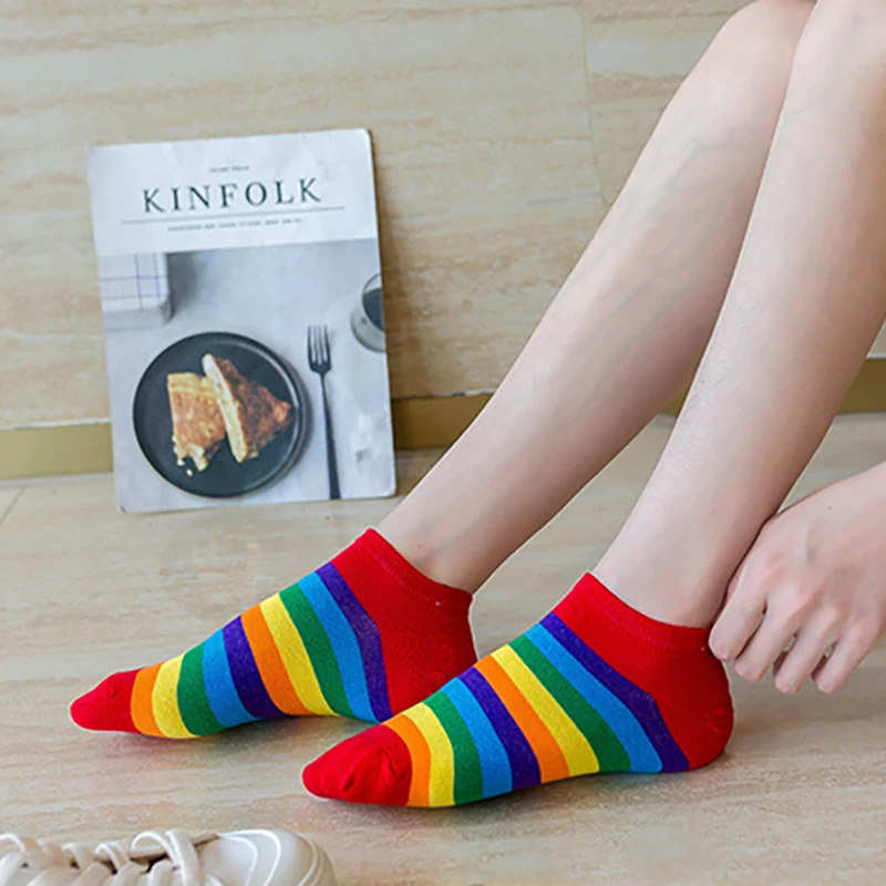 

Rainbow Boat Socks Thin Cotton Low Help Student Spring and Summer Women Sock Slippers Standard Polychromatic