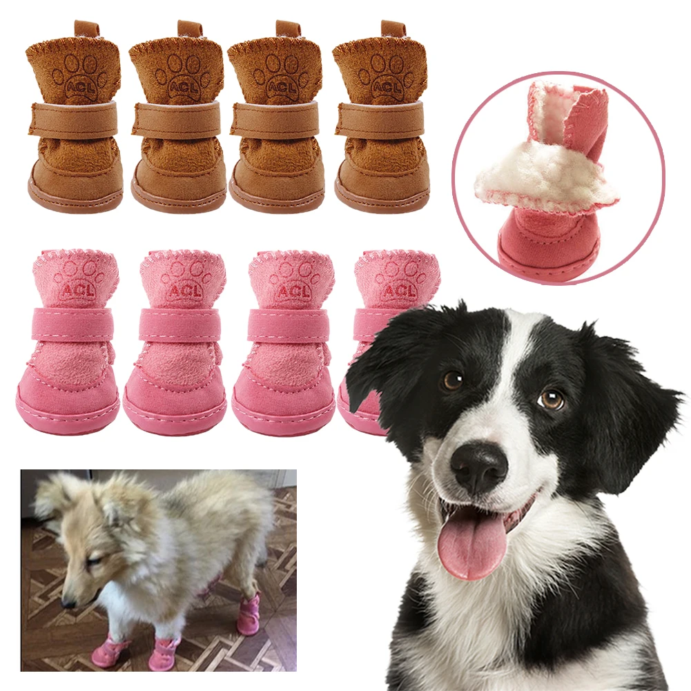 

4pcs/set Thickened Pet Shoes Winter Warm Dog Boots Cotton Pet Footwear Paw Protector Non-slip Dog Cat Footwear Pet Supplies