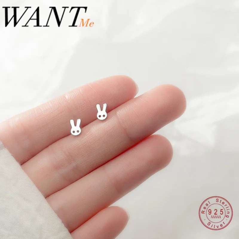 Женские серьги гвоздики WANTME из серебра 100% пробы в виде кролика минималистском