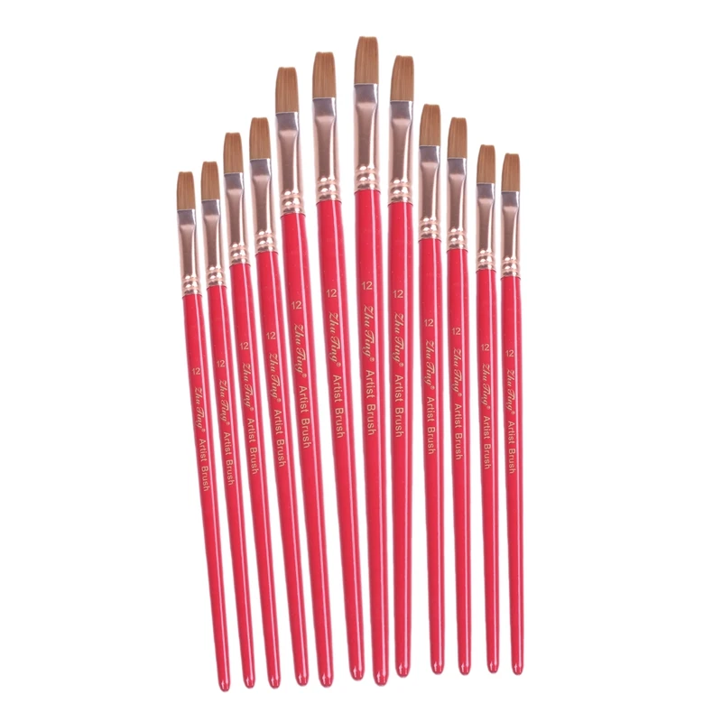 

12Pcs Artists Paint Brush Set Acrylic Watercolor Round Pointed Tip Nylon Hair