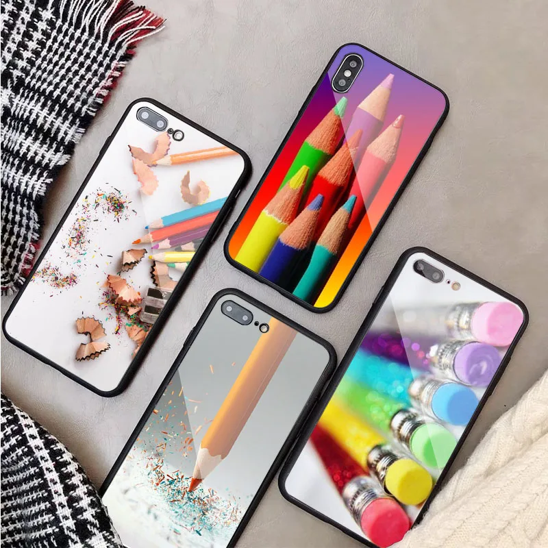 Цветной чехол для телефона из закаленного стекла с рисунком карандаша iphone 12 11 Pro