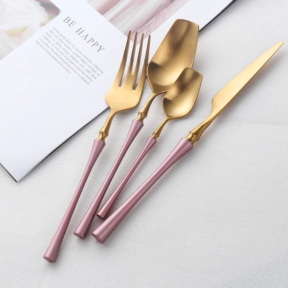 Pink Gold Cutlery Set Housewife 304 Stainless Steel Fork Dining Tea Spoon Table Knife Set Cutlery Set Knives Forks and Spoons