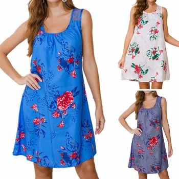 

Women's Summer Fashion Printed Casual Lace Sleeveless Dress