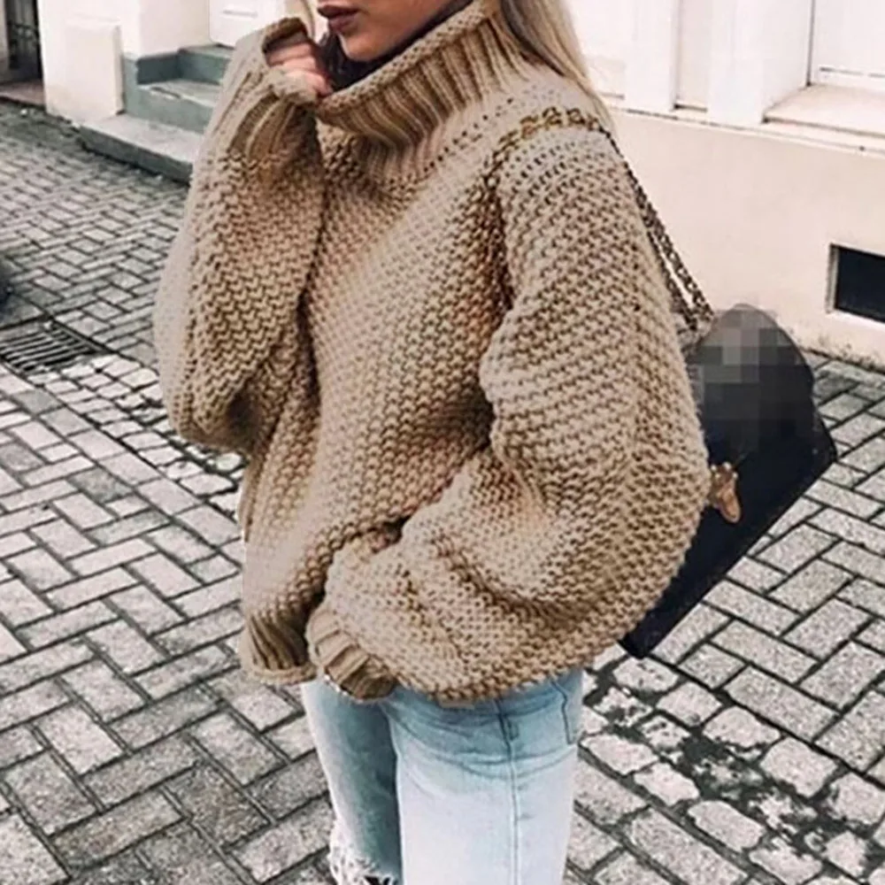 

Turtleneck Knitted Sweater Women Autumn Winter Warm High Neck Plain Loose Pullovers Korean Office Retro Knitwear Minimalist