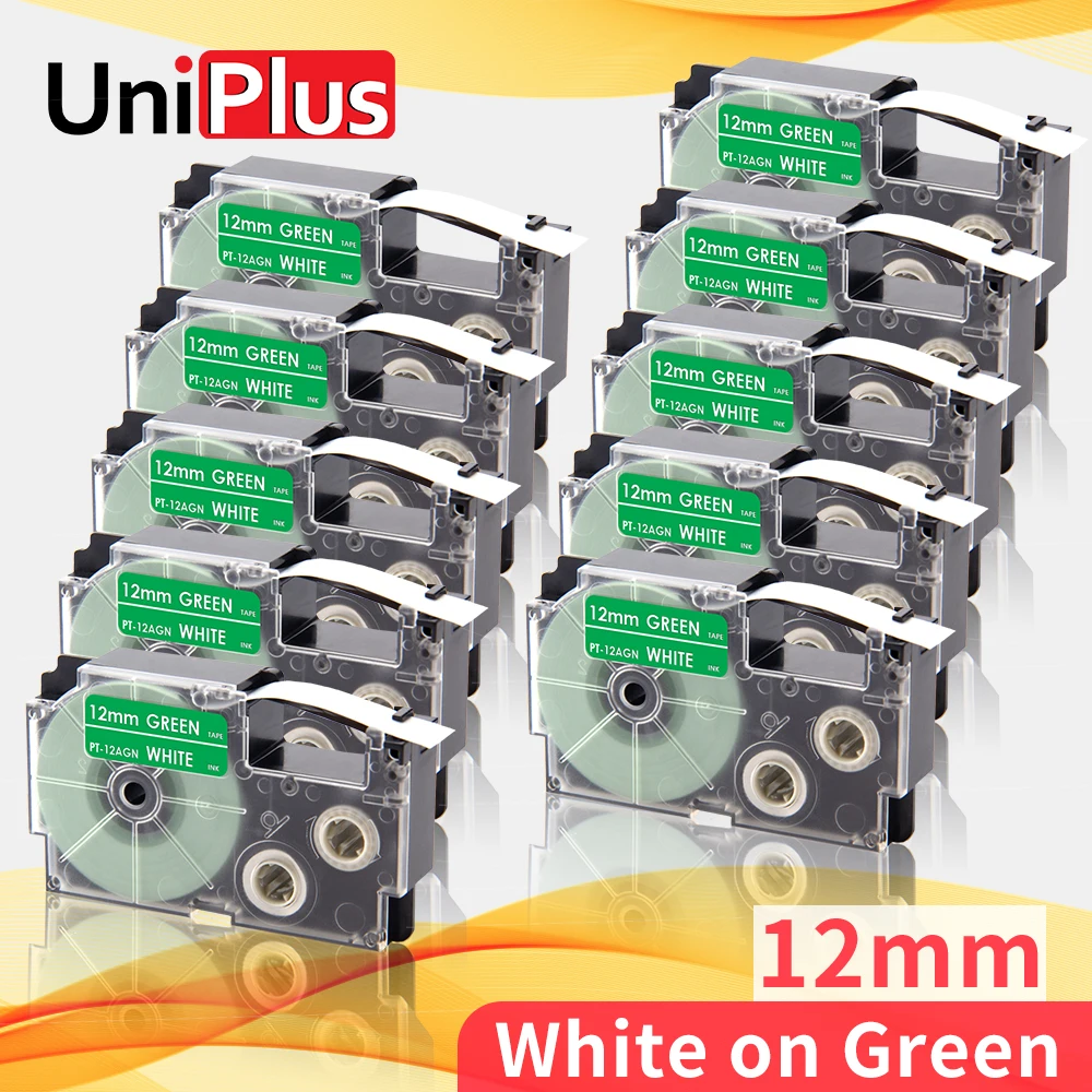 UniPlus 12mm Compatible Casio XR Label Tape XR 12AGN White on Green