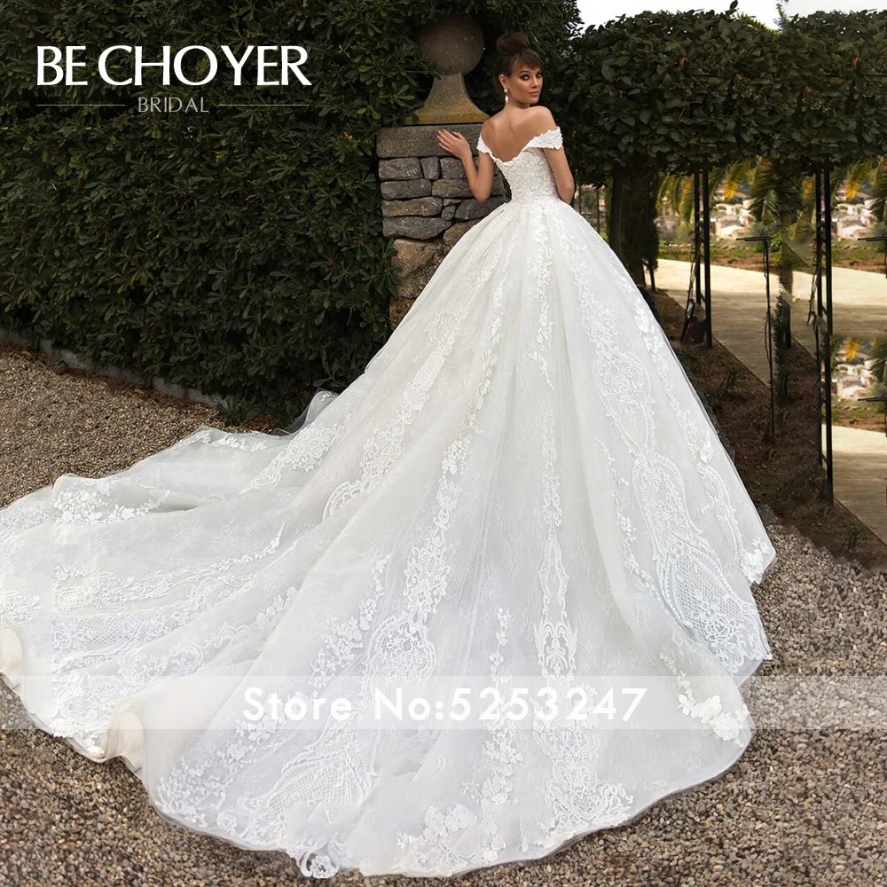 Винтажное свадебное платье с аппликацией BECHOYER N209 роскошное бальное платье с бисером на шнуровке с открытыми плечами платье для невесты принцессы Vestido de Noiva