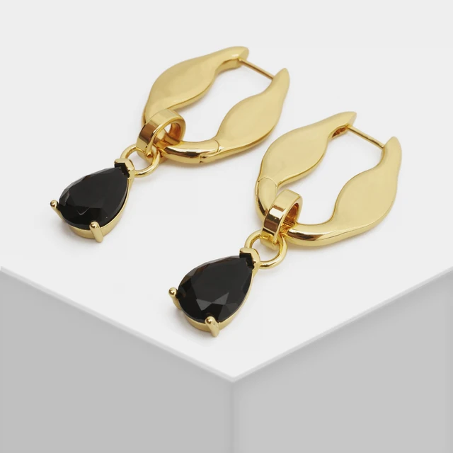 punk cystal pendant earrings for women exaggerated dangle earrings peal earrings party jewelry geo for girlfriend gift GOLD-BLACK