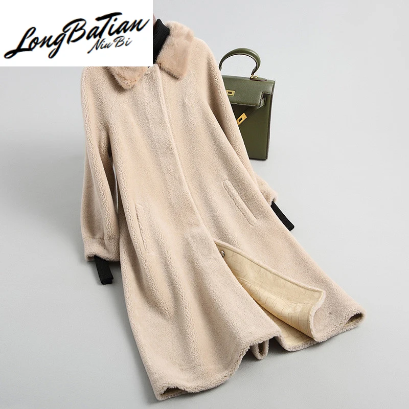 Шубы 2020 женская с натуральным норковым воротником из натуральной овечьей шерсти