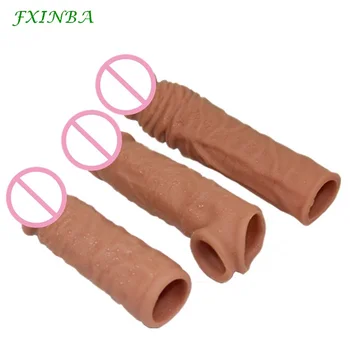 FXINBA 14/16/18/20cm Realistic Penis Sleeve Extender Cock Sleeve Dick Enlargement Delay Ejaculation Reusable Condom Men Sex Toys 1