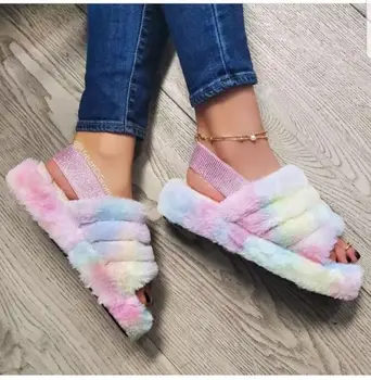 

2020 Women Flat Slippers Fur Slippers Indoor Home Open Toe Comfortable Shoes Many Colors Size 35-43