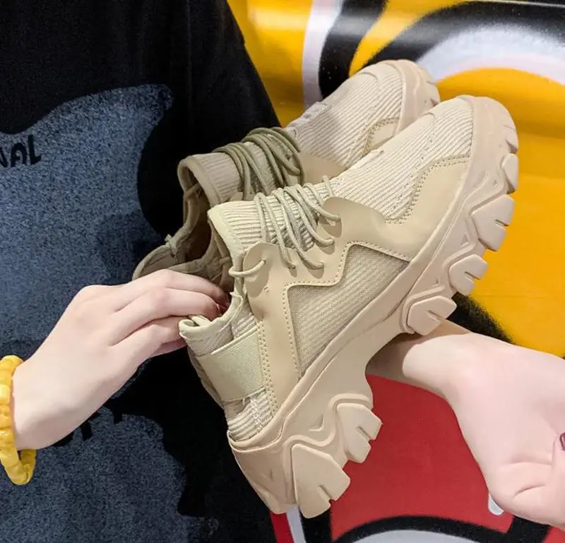 

2019 Spring New Leather Women's Platform Chunky Sneakers Fashion Women Flat Thick Sole Shoes Woman Designer Footwear R2-56