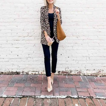

NEW Women Fashion OL Long Sleeve Slim Fit Casual Suit Jacket Coat Outwear Polyester Leopard Fashion Casual
