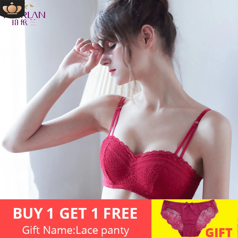 

PAERLAN Sexy Push Up Seamless Lace Bra Small Breast 1/2 Half Cup Free Yarn On Bridal Gown Underwear