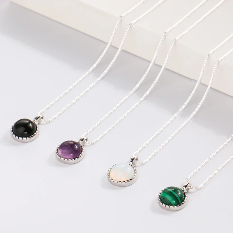 Pendant necklace silver necklace pendant natural stone necklaces jade crystal amethyst labradorite malachite opal 925 sterling silver for woman man couple